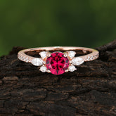 Round Cut Ruby Cluster Engagement Ring Six Prong Setting